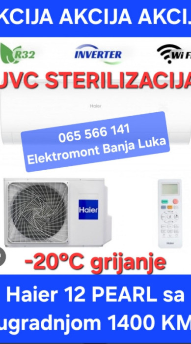 Klima 12 inverter Haier PEARL -20 WI-FI UVC sterilizacija grijač — fotografija 1
