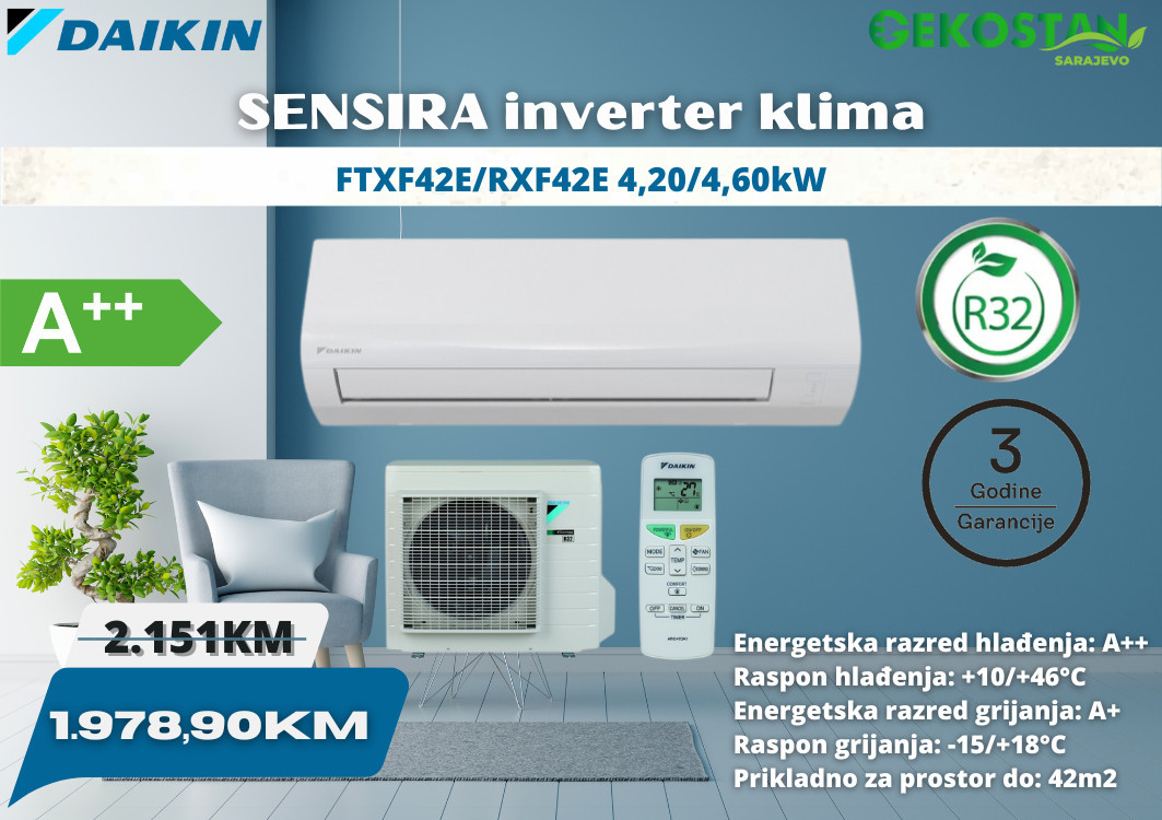Klima uređaj DAIKIN Sensira FTXF42E/RXF42E 4,2/4,6kW — fotografija 1