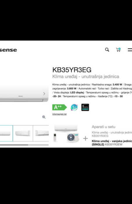 Hisense WiFi INVERTER -20 KB35 Wings PRO 12ka Grijac — fotografija 1