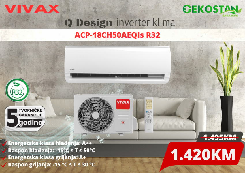 Klima inverter VIVAX Q Design 18-ka 5,3/5,6kW R32 — fotografija 1