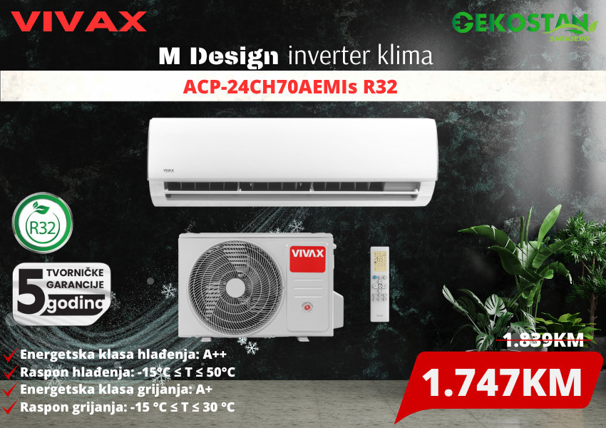 Klima inverter VIVAX M Design 24-ka 7,0/7,3kW R32 — fotografija 1