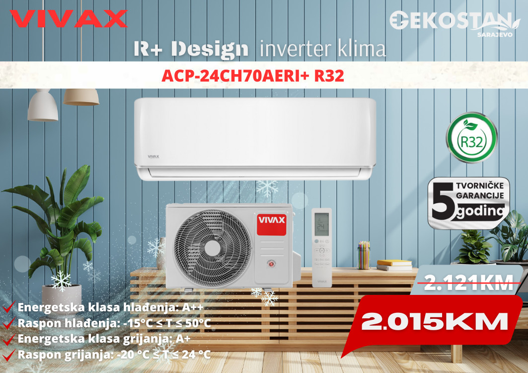 Vivax  inverter klima R+ Design 24-ka R32 (moguća montaža) — fotografija 1