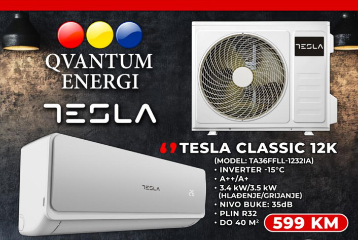 KLIMA TESLA 12KA CLASIC INVERTER -15 SA MATERIJALOM TA36FFLL — fotografija 1
