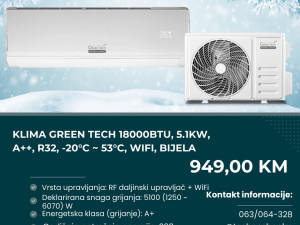 Klima Green Tech 18000BTU, 5.1kW, A++, R32, -20C-53C, WiFi