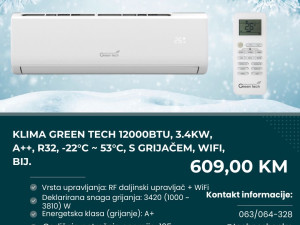 Klima Green Tech 12000BTU, 3.4kW, A++, R32,-22C-53C,grijač, WiFi