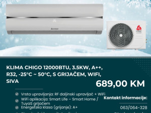 Klima Chigo 12000BTU, 3.5kW, A++, R32, -25C-50C, s grijačem, WiFi
