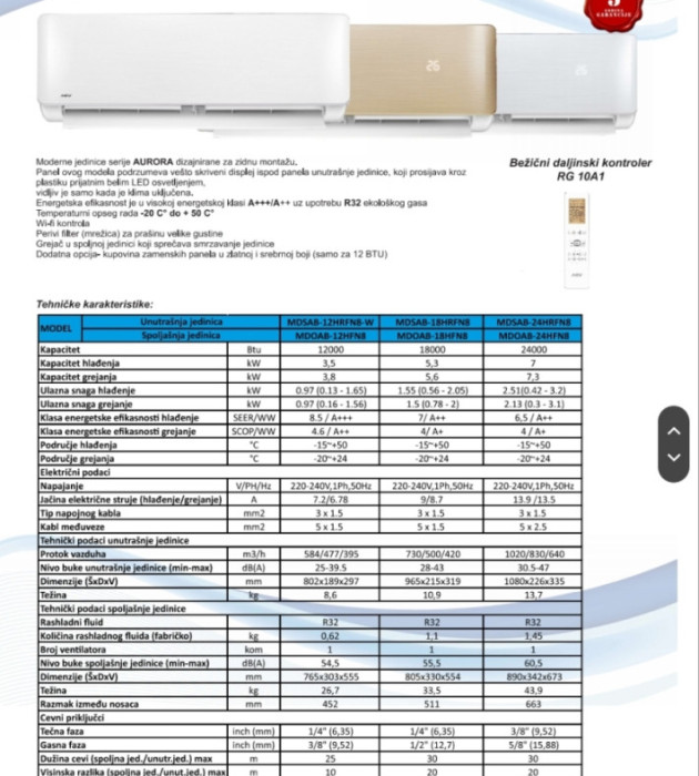 MDV klima AURORA -20 a+++/a++ 12btu klima uredjai — fotografija 1