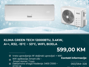 Klima Green Tech 12000BTU, 3.4kW, A++, R32, -15C -53C, WiFi