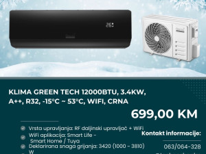 Klima Green Tech 12000BTU, 3.4kW, A++, R32, -15C -53C, WiFi