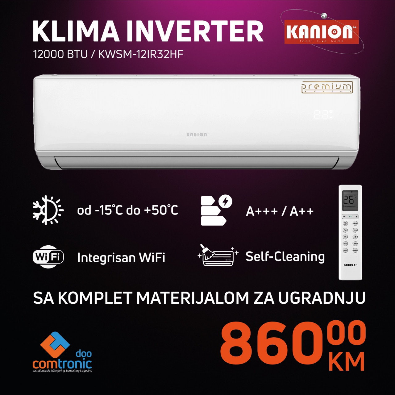 Inverter klima 12 18 KANION WIFI 12000 btu 18000 btu — fotografija 1