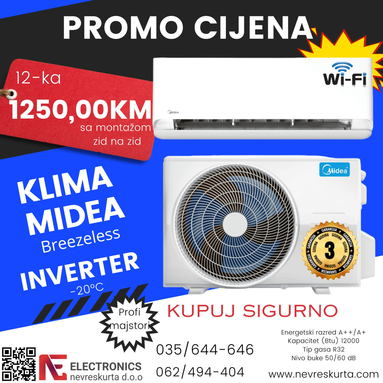 KLIMA MIDEA BREEZELESS INVERTER — fotografija 1