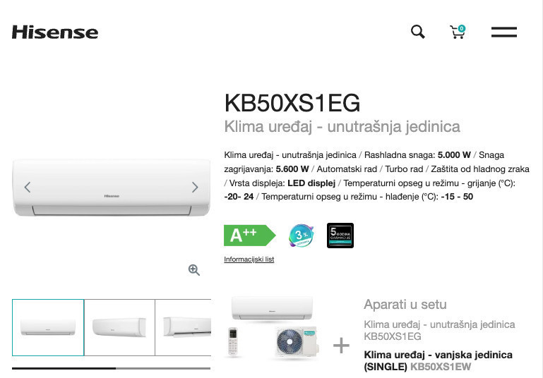 Hisense 18k WiFi A++ INVERTER -20 KB50 Wings PRO 18ka — fotografija 1