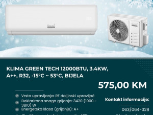 Klima Green Tech 12000BTU, 3.4kW, A++, R32, -15C -53C,