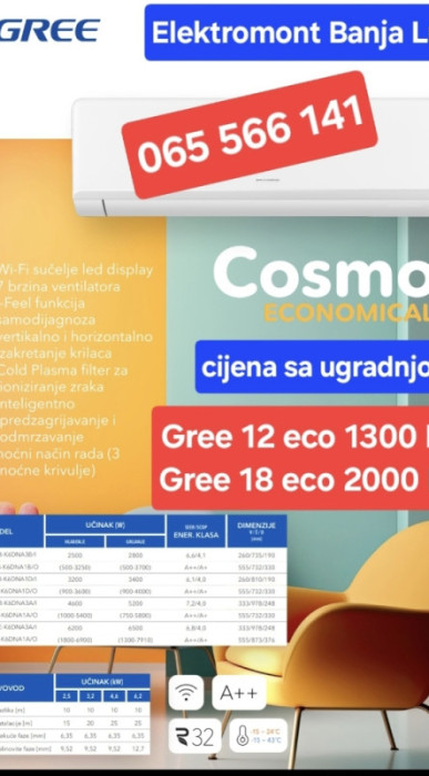AKCIJA klima Gree inverter Cosmo Eco -15 Wi-Fi Elektromont B.Luka — fotografija 1