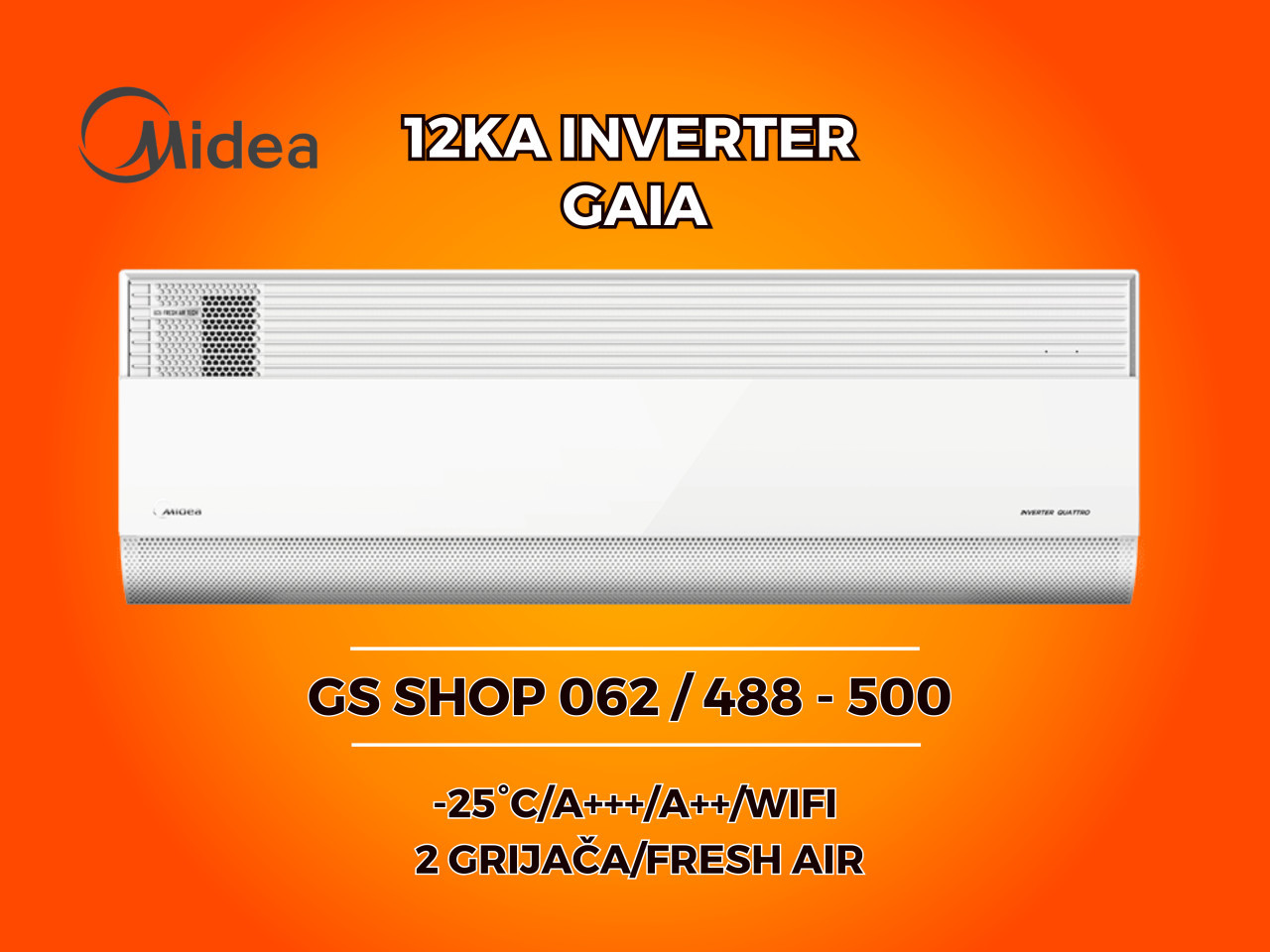 Klima MIdea Gaia 12KA -25/A+++/DVA GRIJAČA — fotografija 1