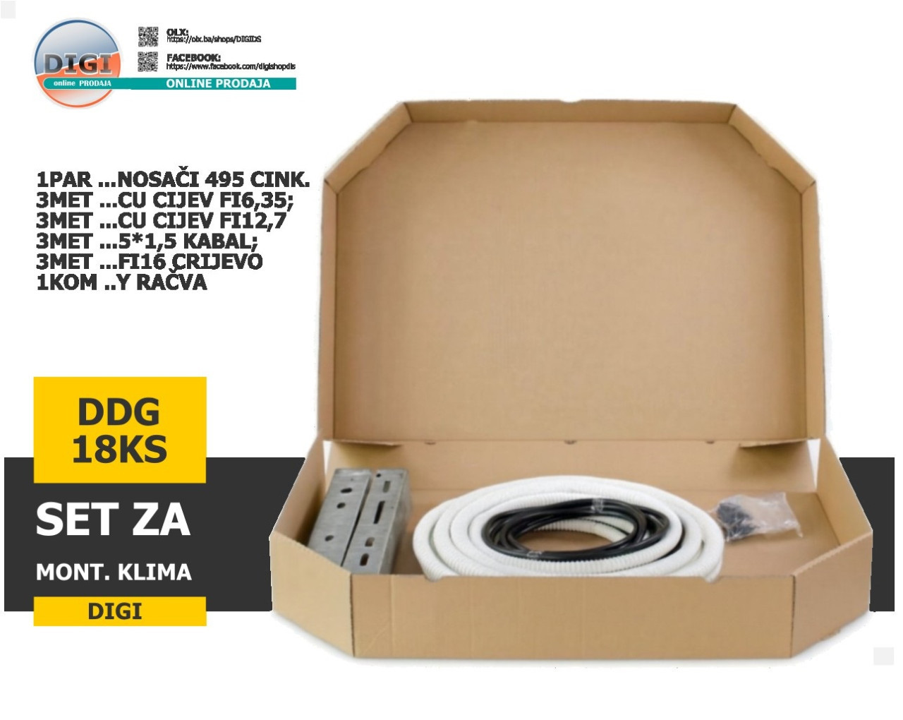 DIGI SET ZA MONTAŽU KLIME KLIMA 18K 24K 18-24 / CIJEVI NOSAČI — fotografija 1