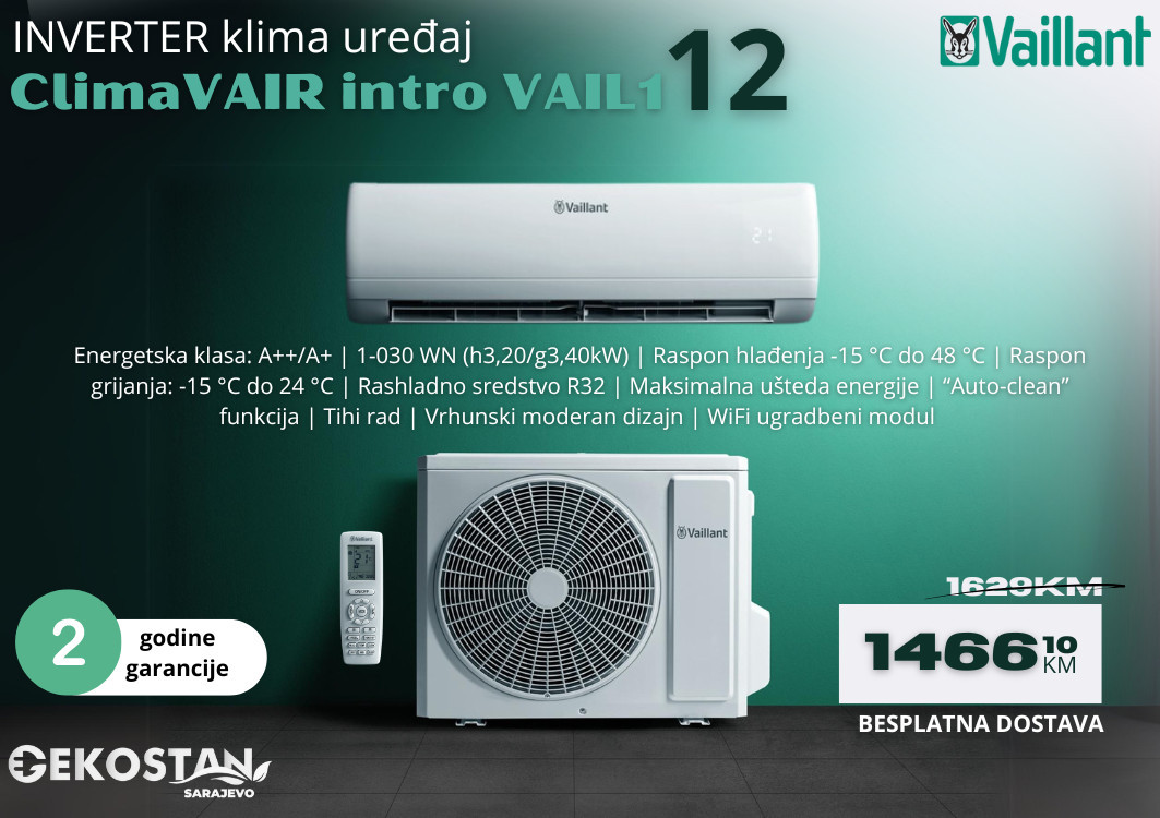 VAILLANT inverter klima climaVAIR VAIL 12-ka  A++/A+ (-10%) — fotografija 1
