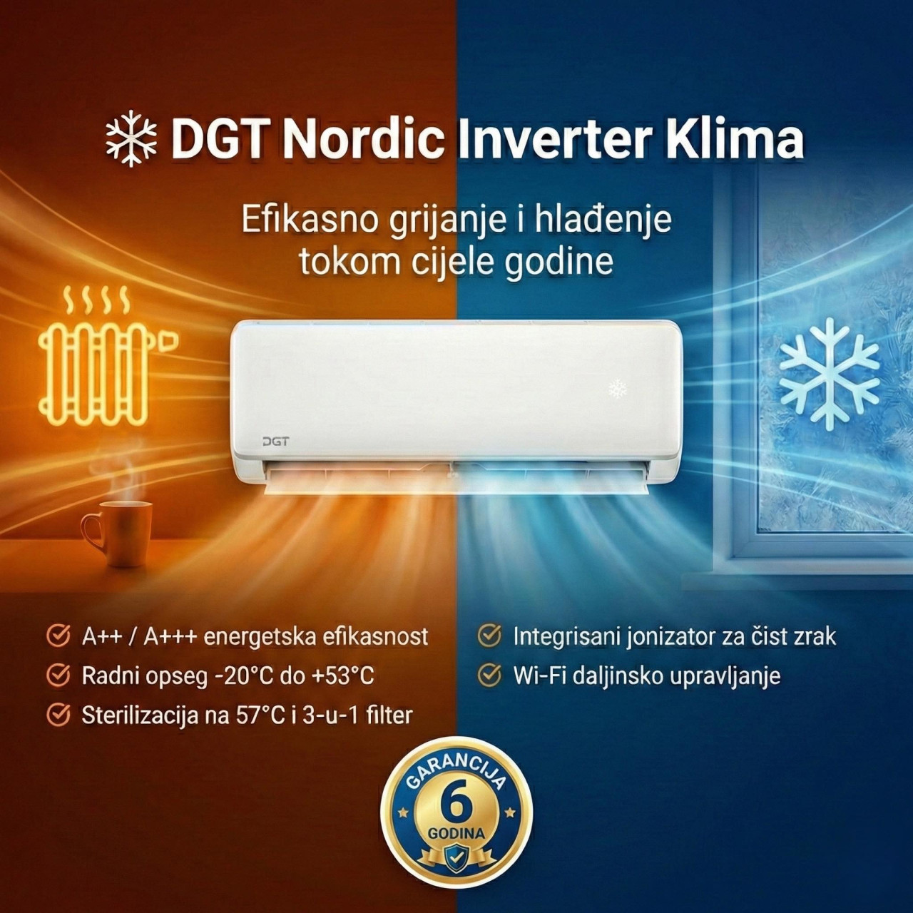 DGT Nordic 12ka inverter klima - Grijac - Wifi -20 — fotografija 1