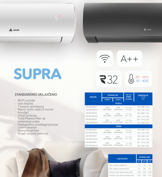 KLIMA INVERTER 12-ka AZURI SUPRA -22 | WI-FI | VANJSKI GRIJAČ — fotografija 1