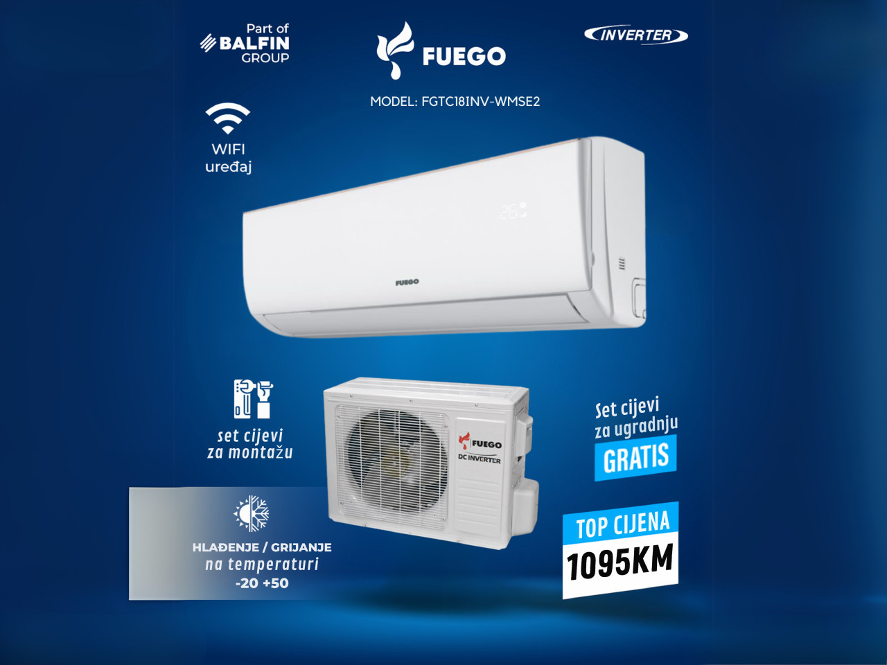 Klima FUEGO INVERTER 18KA -20 A++ WMSE2 GRATIS CIJEVI — fotografija 1