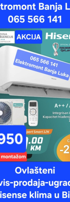 Klima 12 INVERTER -20C Hisense sa montažom 950 KM Banja Luka — fotografija 1