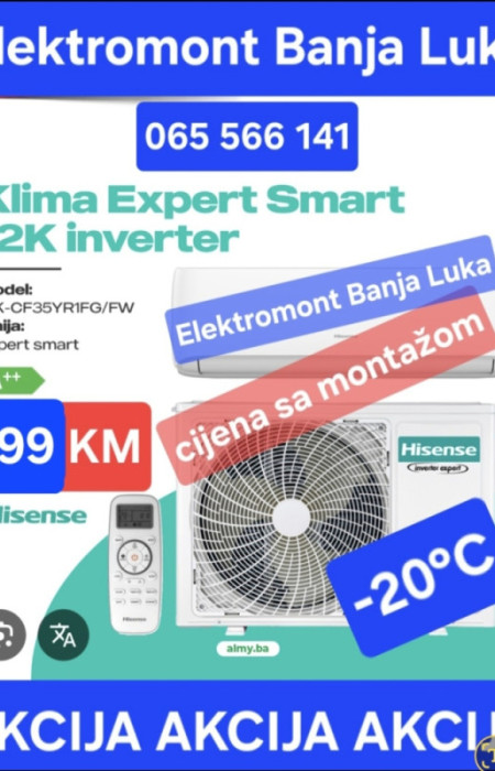 AKCIJA klima Hisense 12 INVERTER -20C sa montažom 899 KM B.Luka — fotografija 1