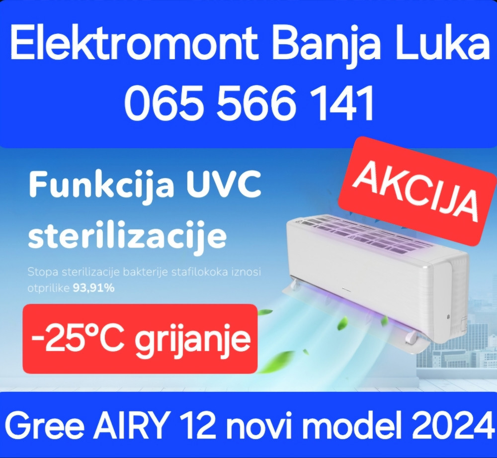 Klima Gree 12 AIRY A+++ sa montažom 1800 KM Elektromont B.Luka — fotografija 1