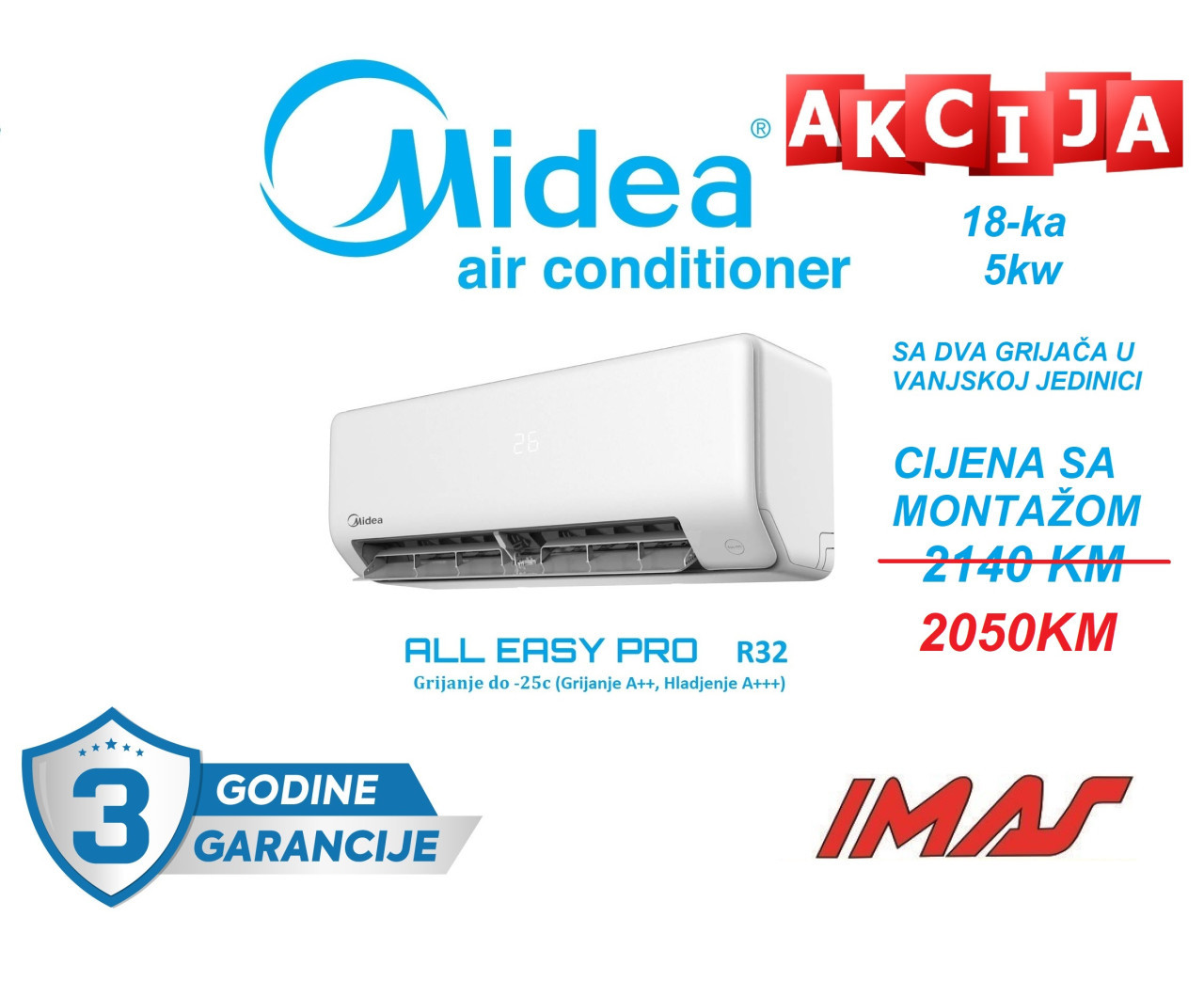 KLIMA INVERTER  5kW ALL EASY PRO -25C MIDEA A+++  SA MONTAŽOM — fotografija 1