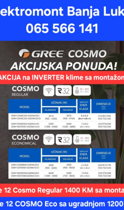 AKCIJA klima Gree 12 Cosmo Regular sa ugradnjom 1399KM Banja Luka — fotografija 1