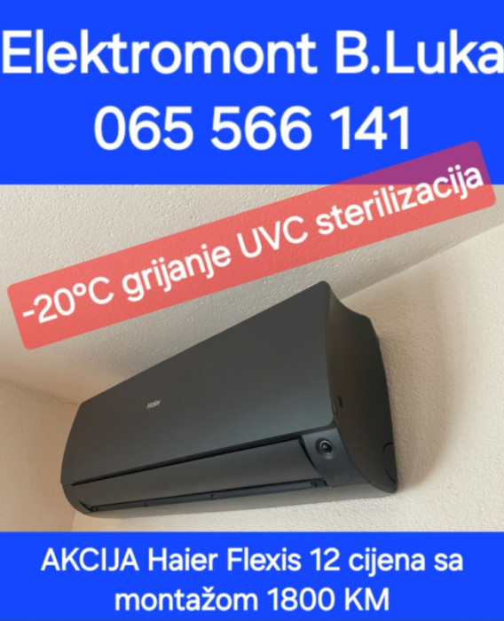 Klima inverter -20C Haier Flexis A+++ UVC sa ugradnjom Banja Luka — fotografija 1