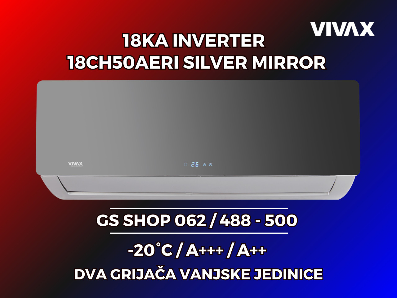 Klima VIVAX 18KA INVERTER -20 A+++ 18CH50AERI SILVER MIRROR — fotografija 1