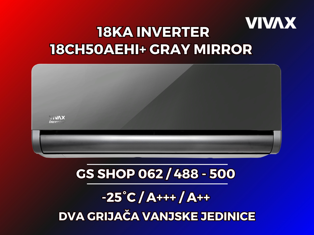 Klima VIVAX 18KA INVERTER -25 A+++ 18CH50AEHI+ GRAY MIRROR — fotografija 1