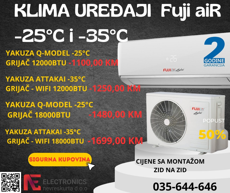 KLIMA FUJI AIR Q MODEL -25C - GRIJAC TACNE A+++ — fotografija 1