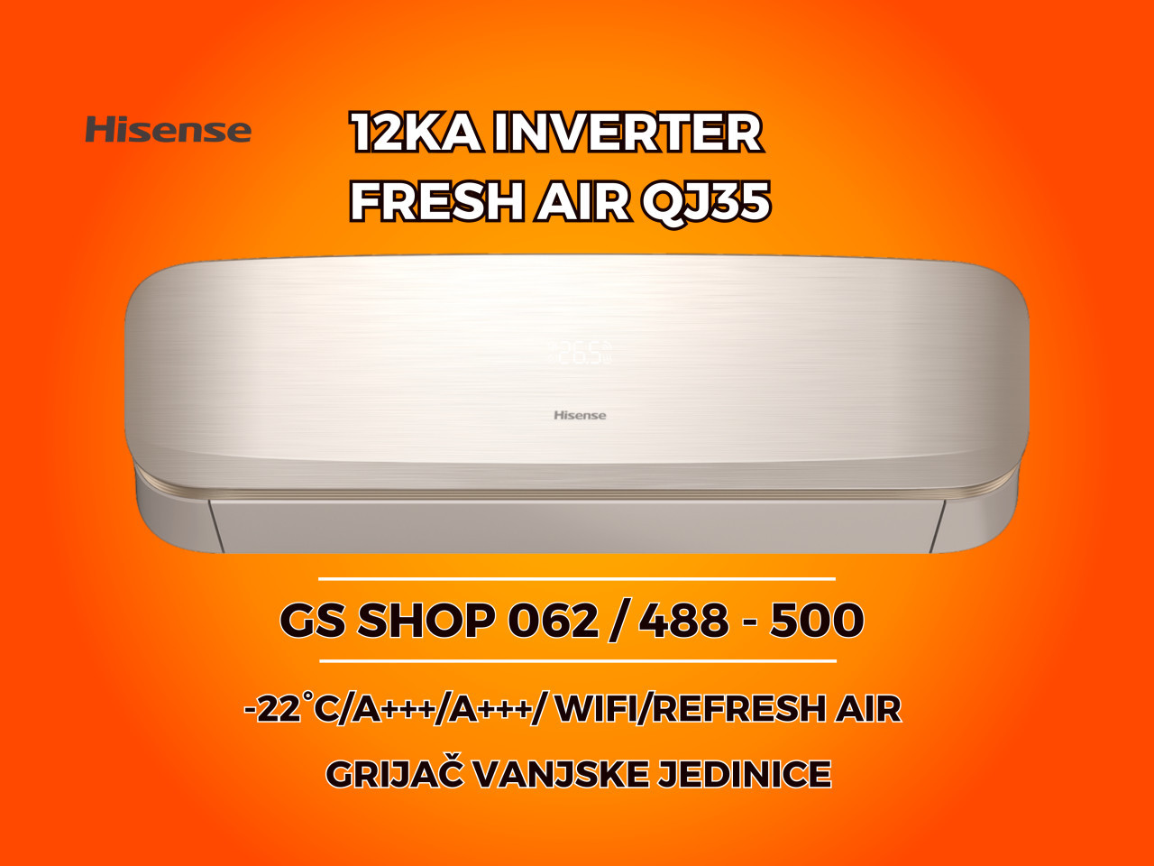 Klima Hisense 12-KA Fresh Air Golden QJ35 -22 A+++ — fotografija 1