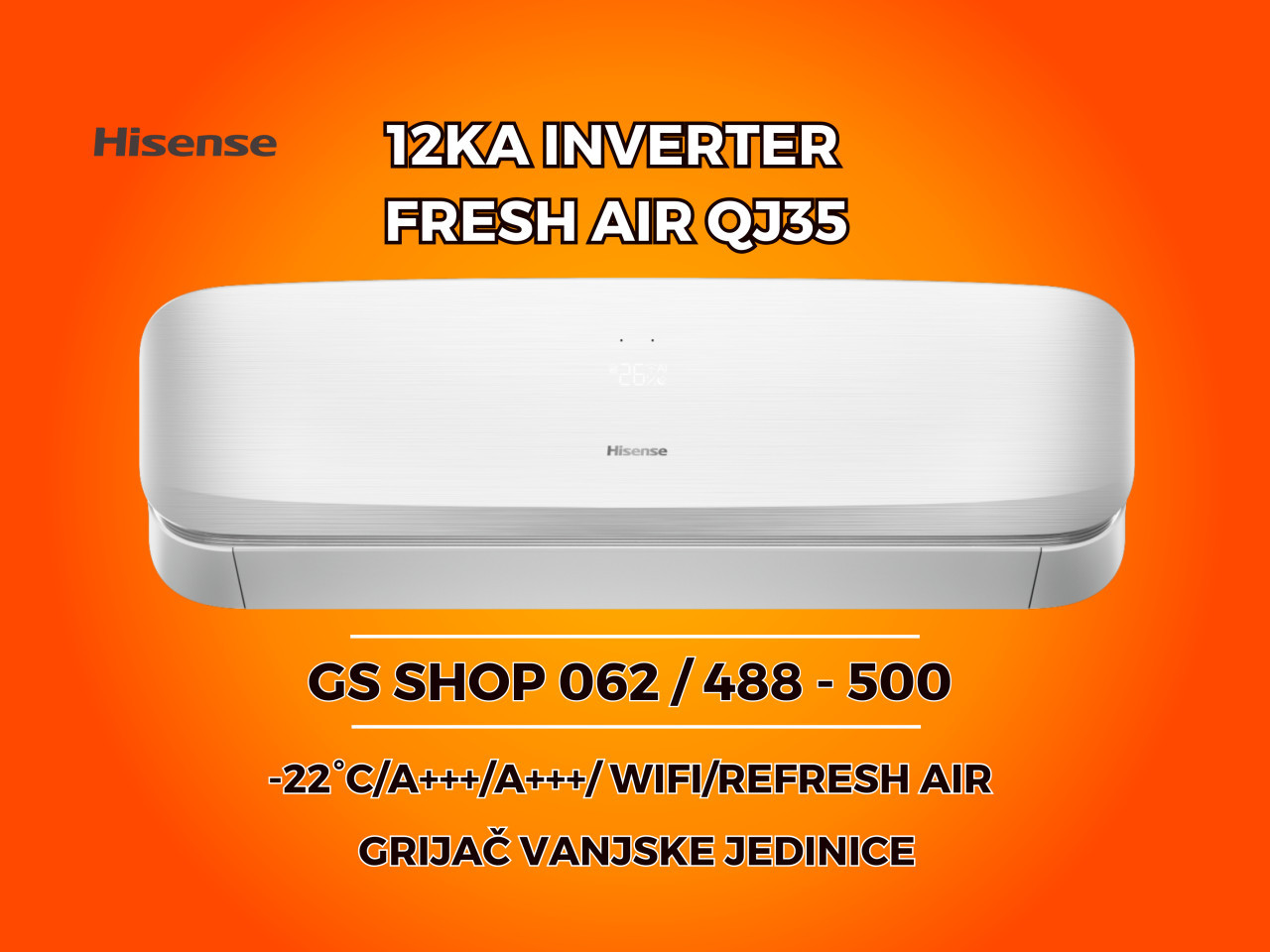 Klima Hisense 12-KA Fresh Air White QJ35 -22 A+++ — fotografija 1