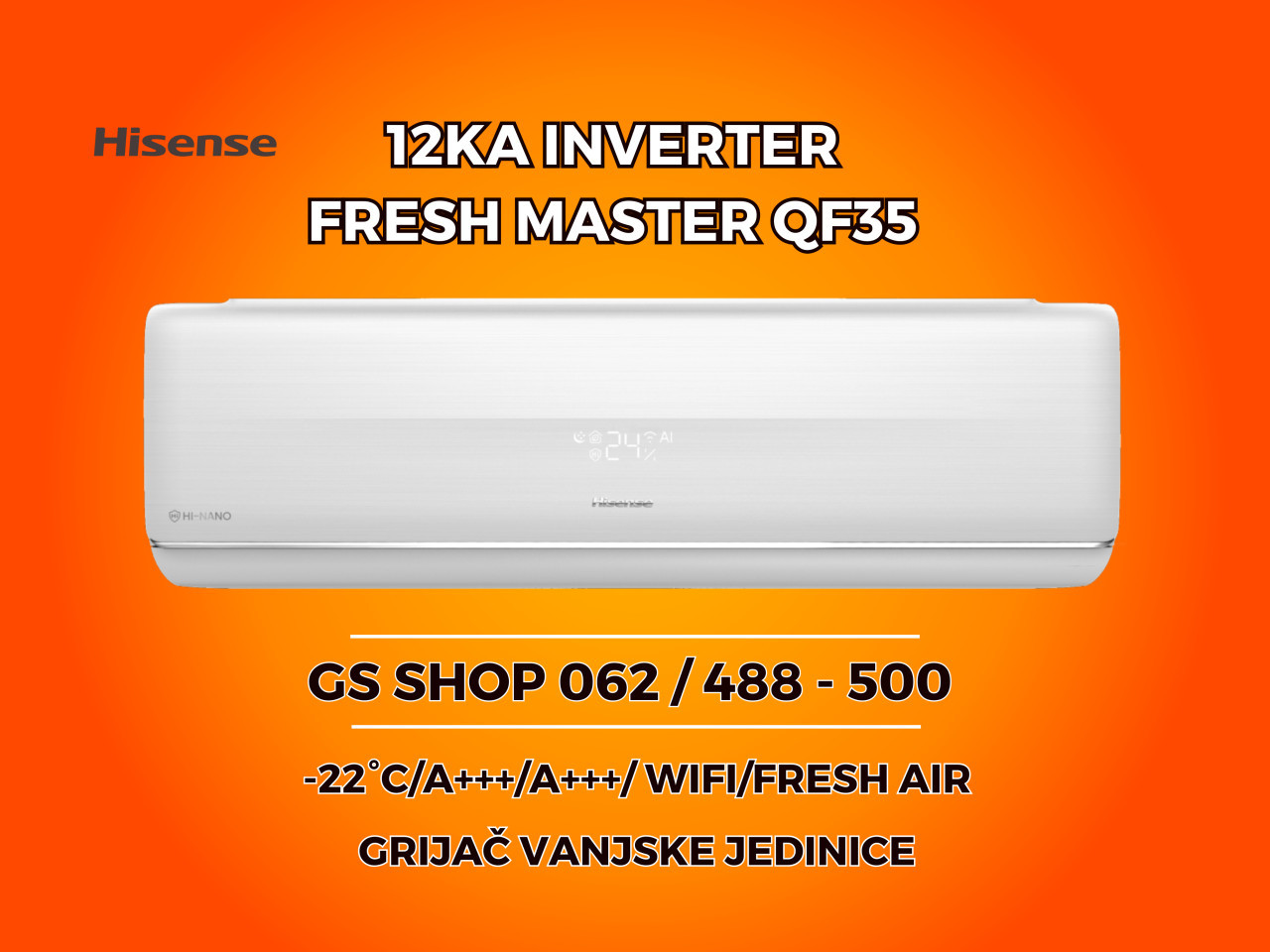 Klima Hisense 12-KA Fresh Master QF35 -22 A+++ — fotografija 1