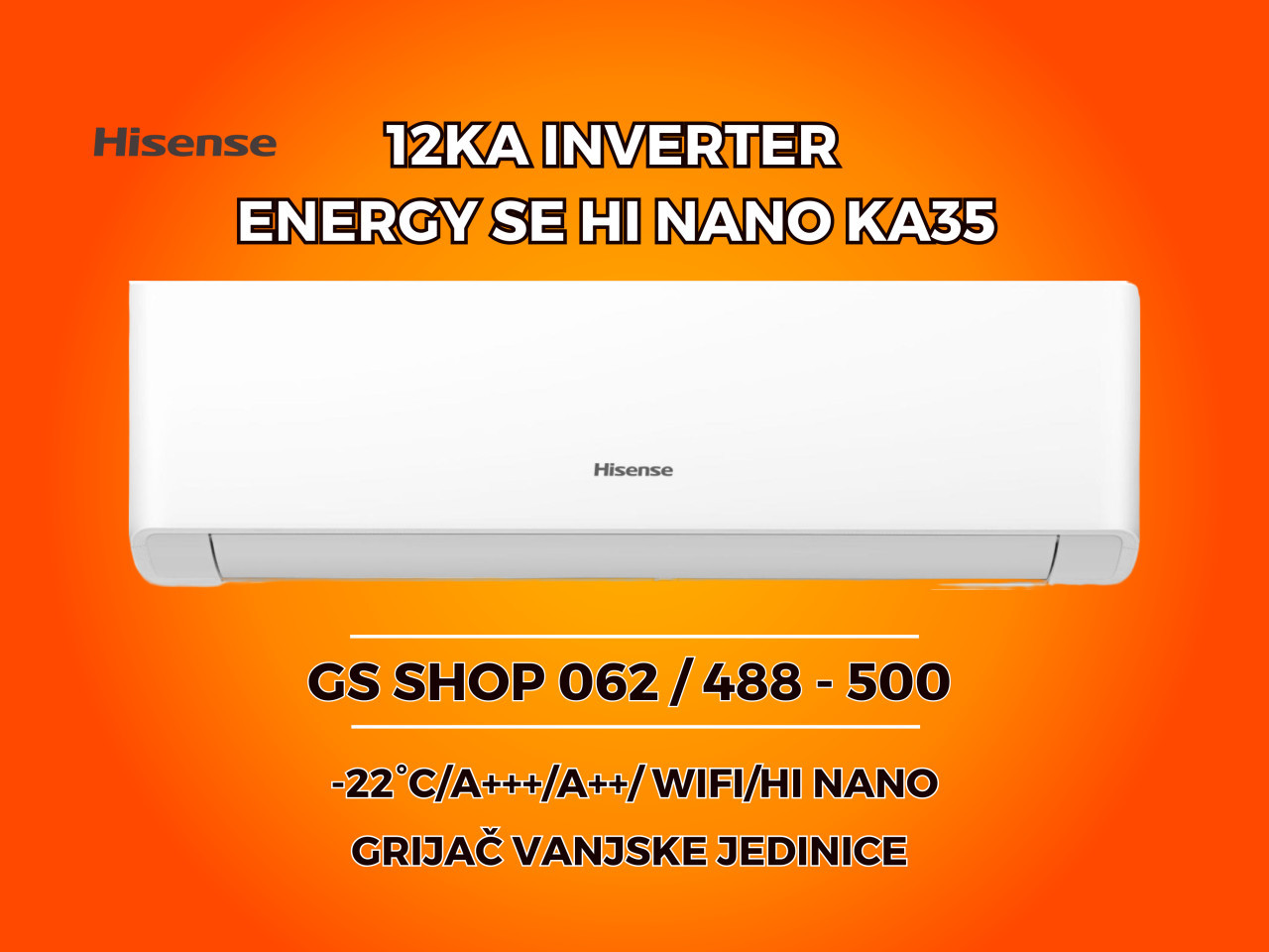 Klima Hisense 12-KA Energy SE KA35 -22 GRIJAČ VANJSKE — fotografija 1
