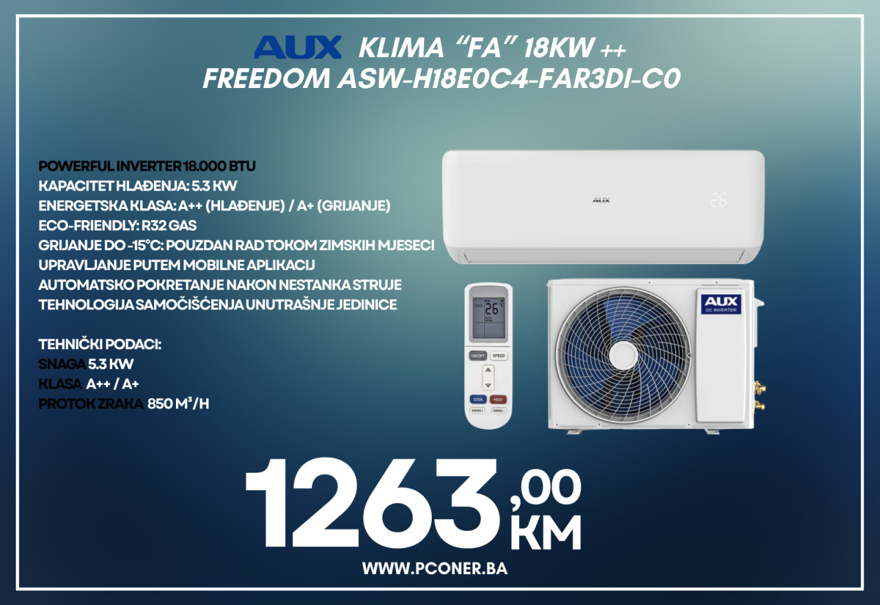 AUX KLIMA INVERTER 18K ASW-H18E0C4 "FA" FREEDOM — fotografija 1
