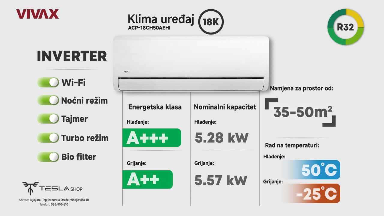 Klima INVERTER VIVAX 18 ACP-18CH50AEHI AEHI 18ka -25 A+++ — fotografija 1