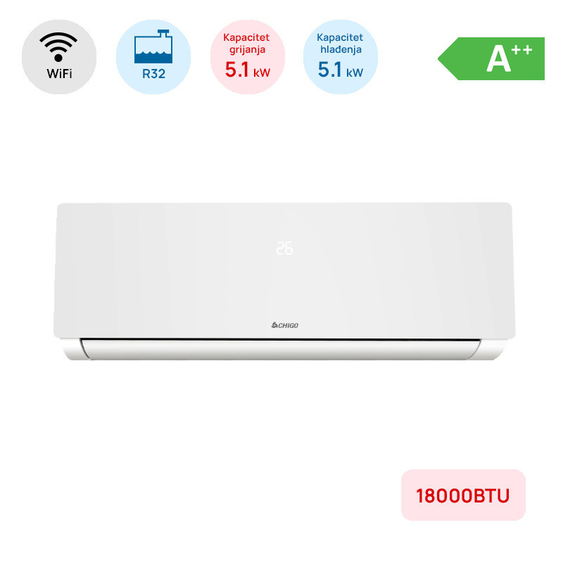 Chigo 18-ka INVERTER A++ do -25 dva grijača WiFi bijela — fotografija 1