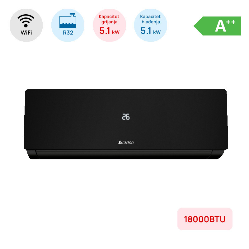 Chigo 18-ka INVERTER A++ do -25 dva grijača WiFi crna — fotografija 1
