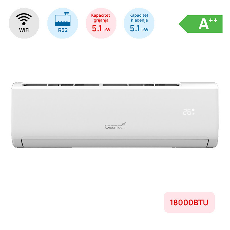 Green Tech 18-ka INVERTER A++ do -22 dva grijača WiFi bijela — fotografija 1
