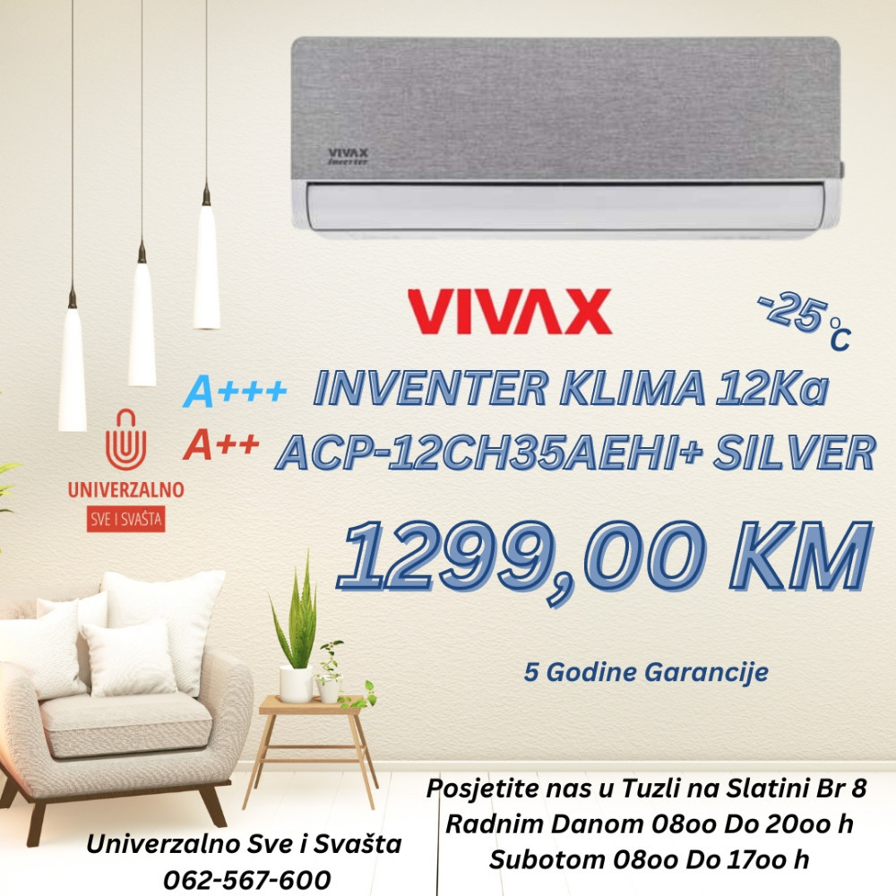 VIVAX H+ DESIGN KLIMA UREDAJ ACP-12CH35AEHI+R32 SILVER — fotografija 1