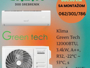 Klima Green Tech 12000BTU, 3.4kW, A++, R32, -22C s grijačem, WiFi — fotografija 1