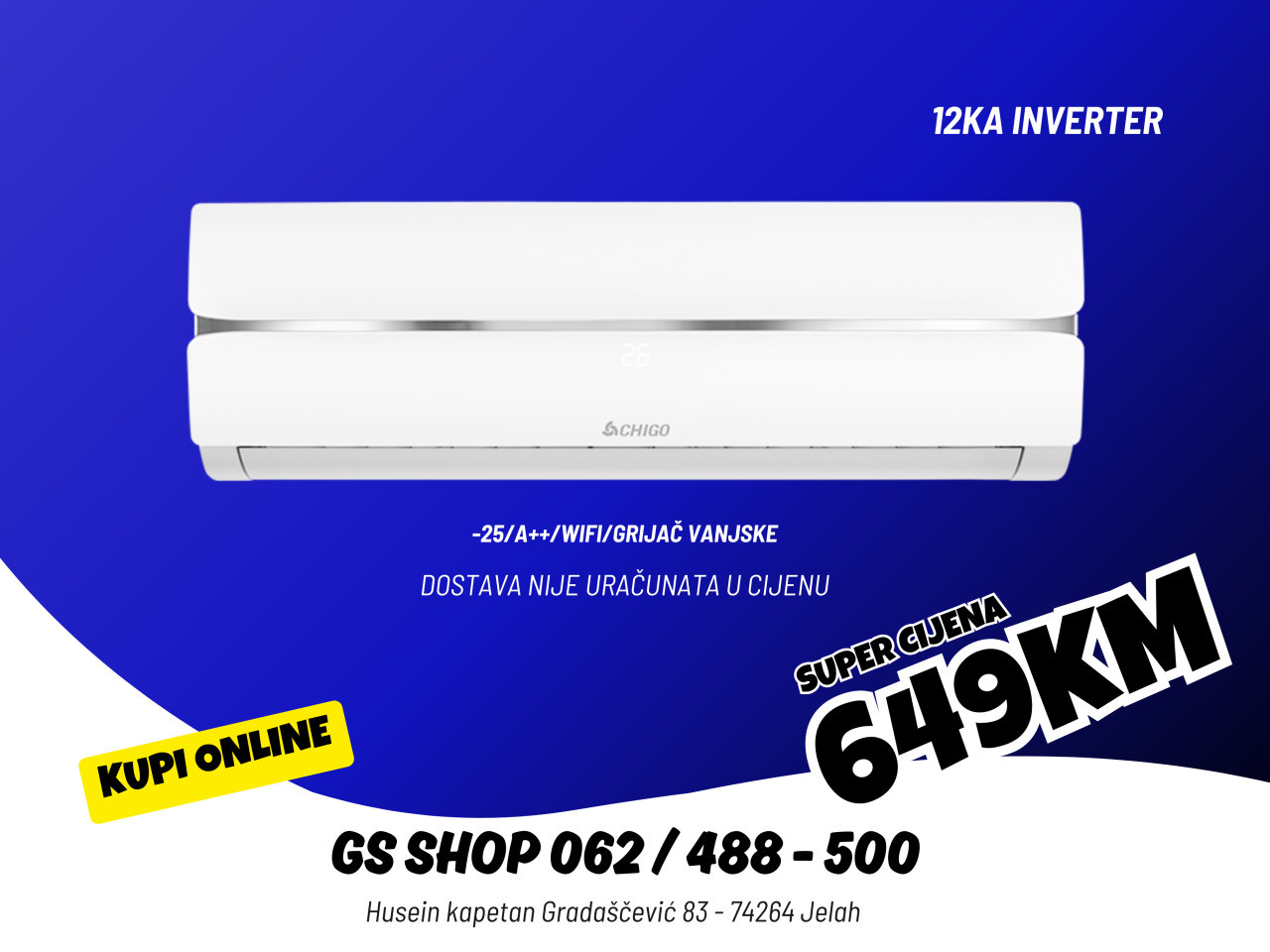Klima CHIGO 12KA INVERTER -25/A++/WIFI/GRIJAČ VANJSKE — fotografija 1