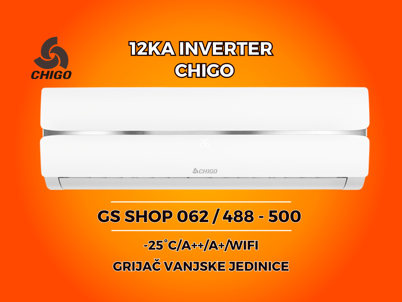 Klima CHIGO 12KA INVERTER -25/A++/WIFI/GRIJAČ VANJSKE — fotografija 1