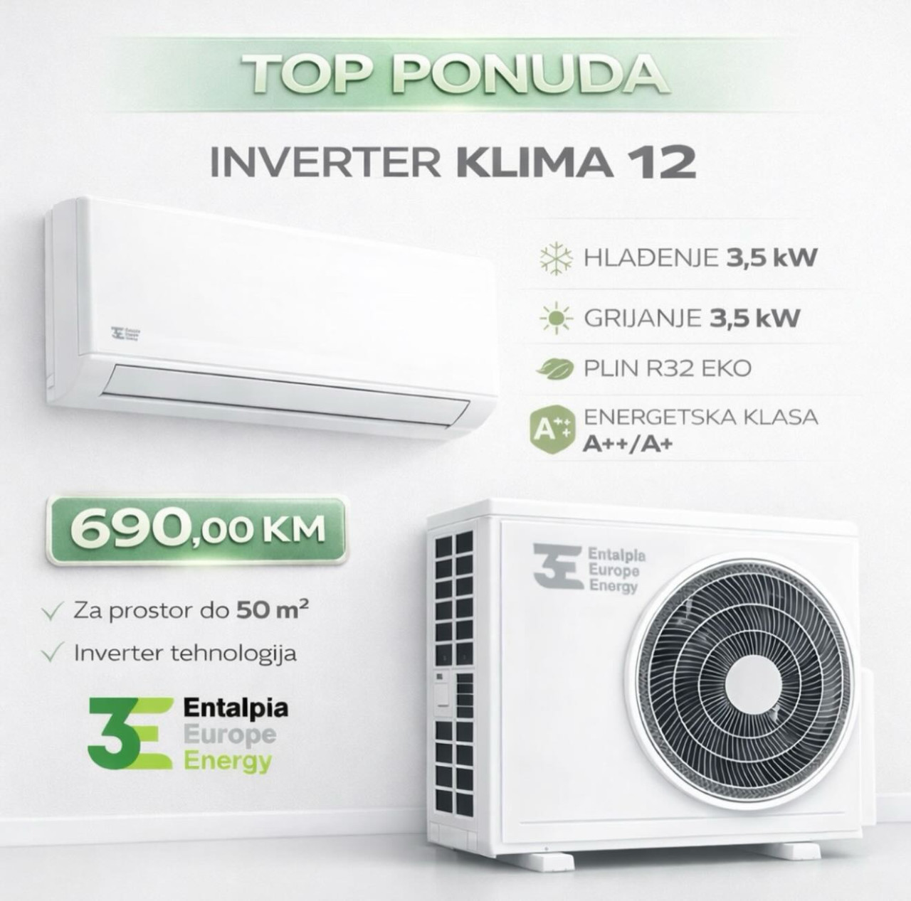 KLIMA UREĐAJ INVERTER ENTALPIA EUROPE ENERGY — fotografija 1