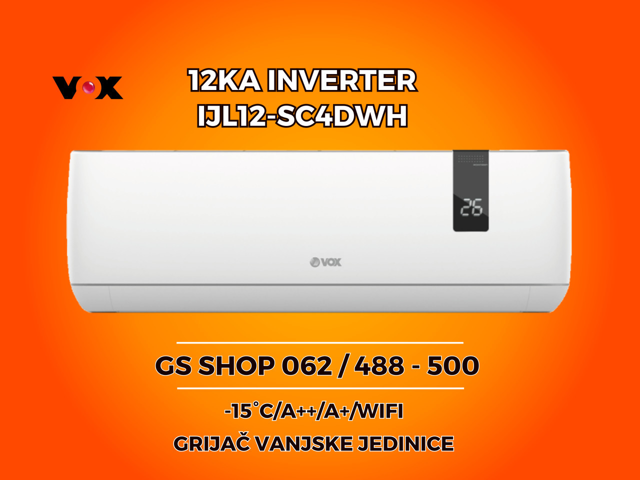 Klima VOX 12KA Inverter WiFi GRIJAČ VANJSKE JEDINICE — fotografija 1