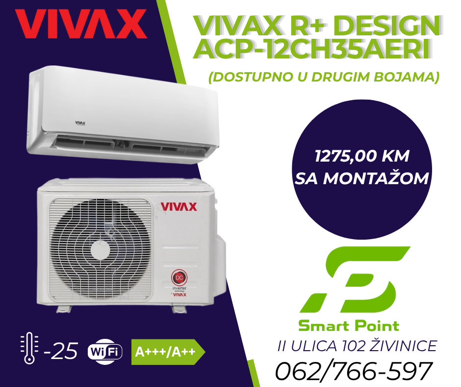 VIVAX R+ DESIGN ACP-12CH35AERI A+++ 2 GRIJACA sa montažom — fotografija 1