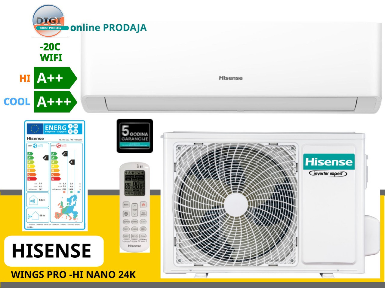 INVERTER 24 WINGS PRO 24K HI NANO/ -20C/ WIFI/ GRIJAČ/ A+++ — fotografija 1